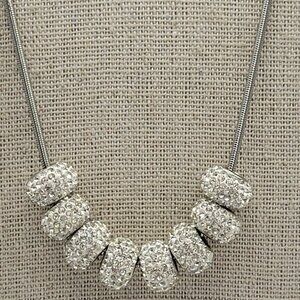 CM Stainless Steel Crystal Pave  Bead Charm Necklace 20 in Lobster Clasp